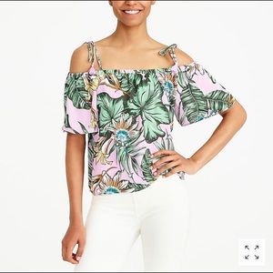 J.Crew printed tie cold-shoulder top